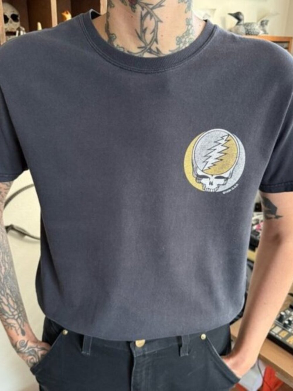 Vintage 90s Grateful Dead 30 Year Anniversary Faded Black Graphic Tee ~ Size S